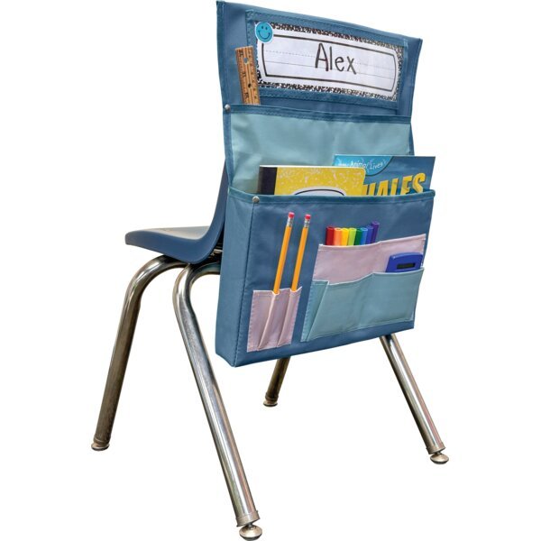 Blue and Gray Chair Pocket - Tools 4 Teaching