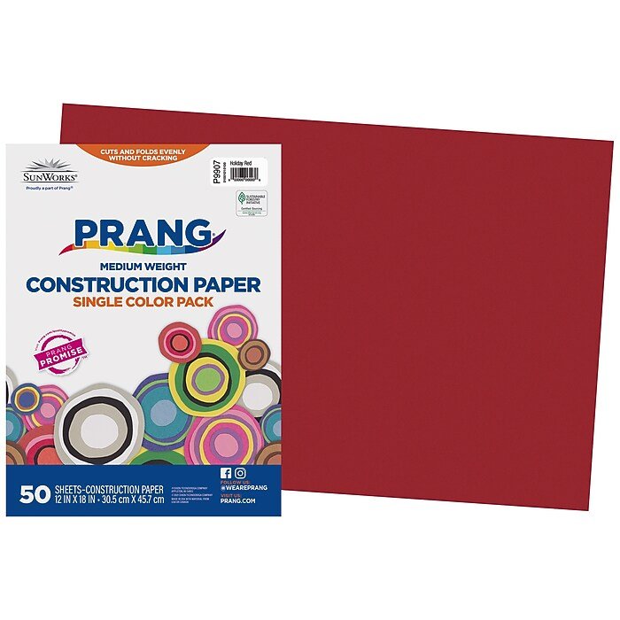 Prang® Construction Paper Holiday Red 12" X 18" Holiday Red 50 Sheets - Tools 4 Teaching
