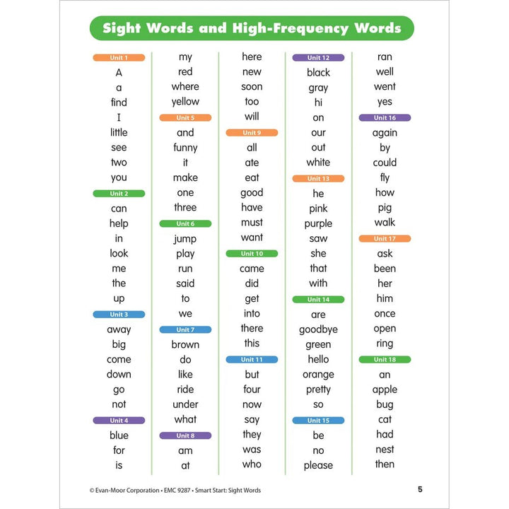 Smart Start: Sight Words, Grade PreK - Tools 4 Teaching