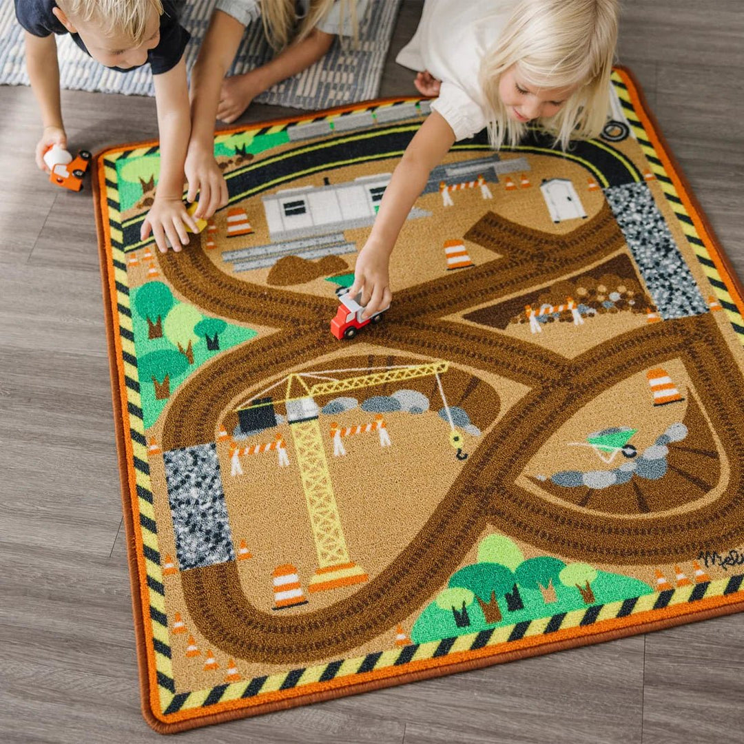Round the Construction Zone Work Site Rug &amp; Vehicle Set - Tools 4 Teaching