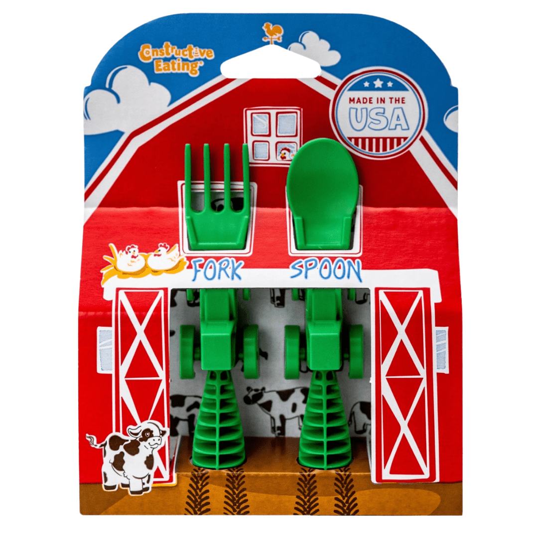 Set of 2 Green Tractor Utensils-Baby & Toddler-Tools 4 Teaching-Classroom Decor and More