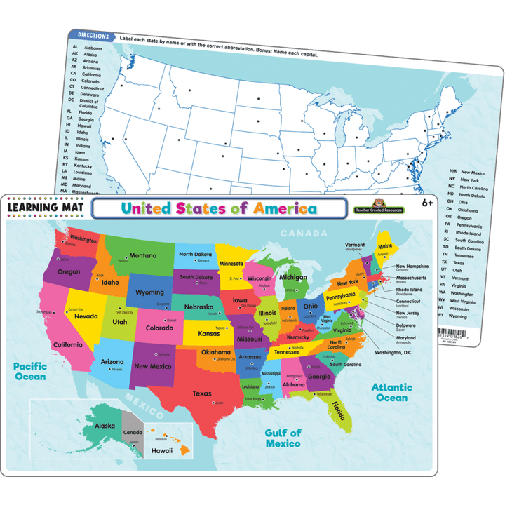 United States of America Map Learning Mat-Teaching Materials-Tools 4 Teaching-Classroom Decor and More
