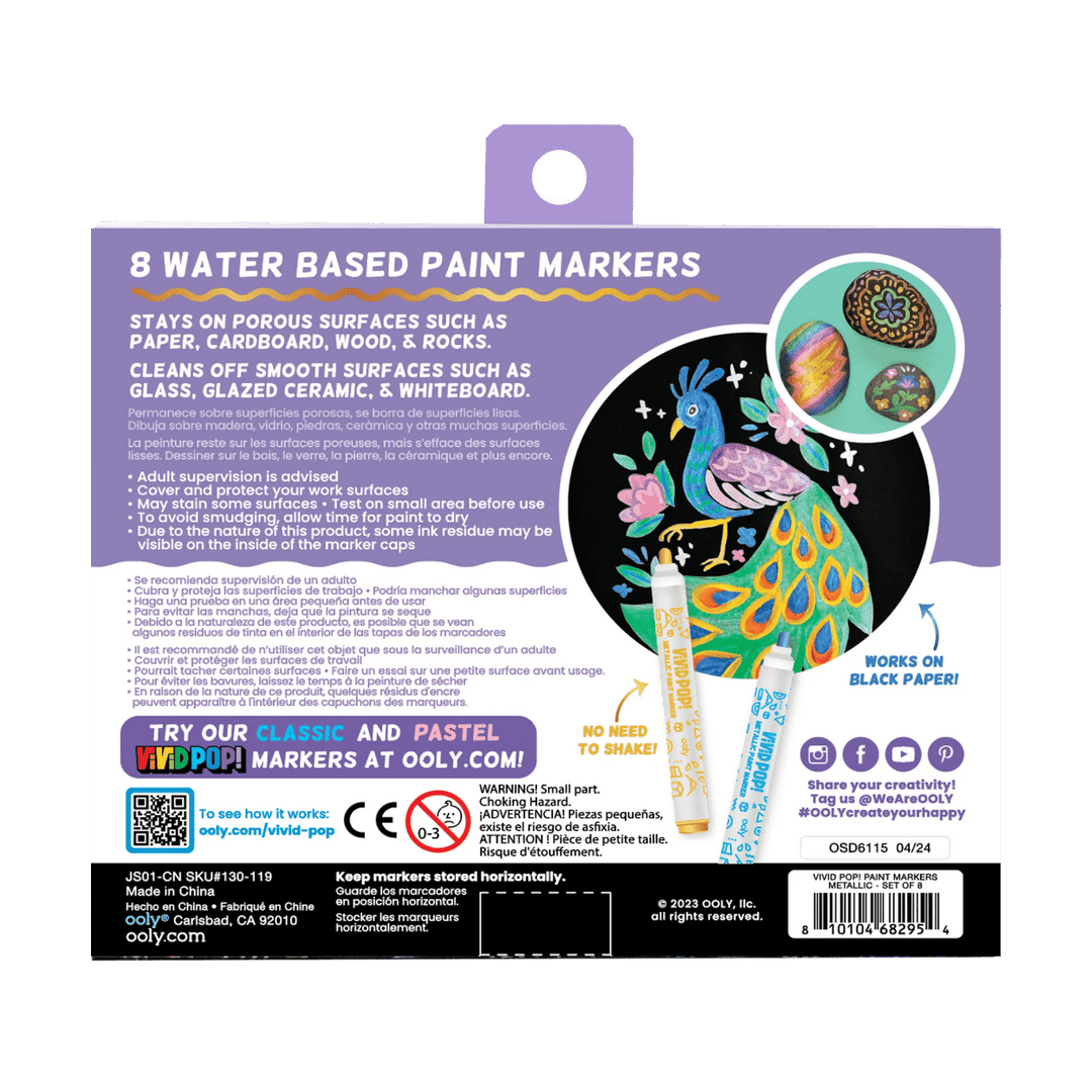 Vivid Pop! Water Based Paint Markers - Metallic - Set of 8-Art Supplies-Tools 4 Teaching-Classroom Decor and More