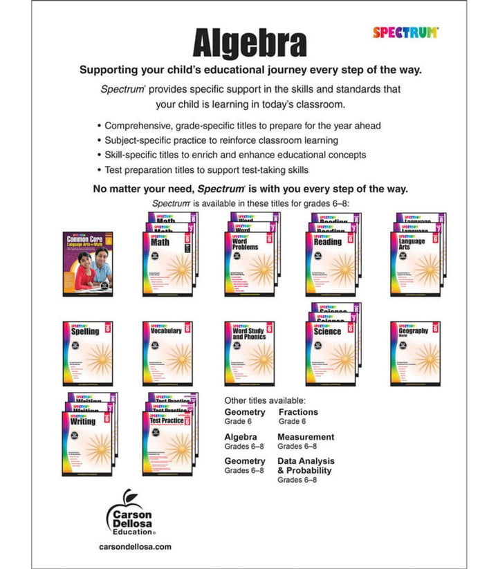 Spectrum Algebra Workbook Grade 6 - 8 Paperback - Tools 4 Teaching