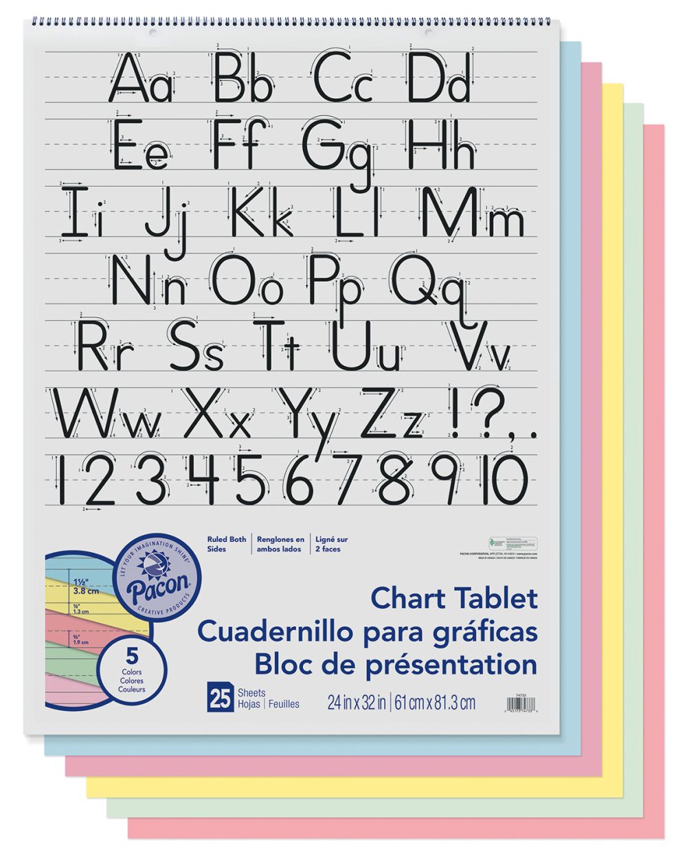 Pacon® Colored Paper Chart Tablet 24" X 32" 5 Assorted Colors, Manuscript Cover 25 Sheets-Chart Paper-Tools 4 Teaching-Classroom Decor and More