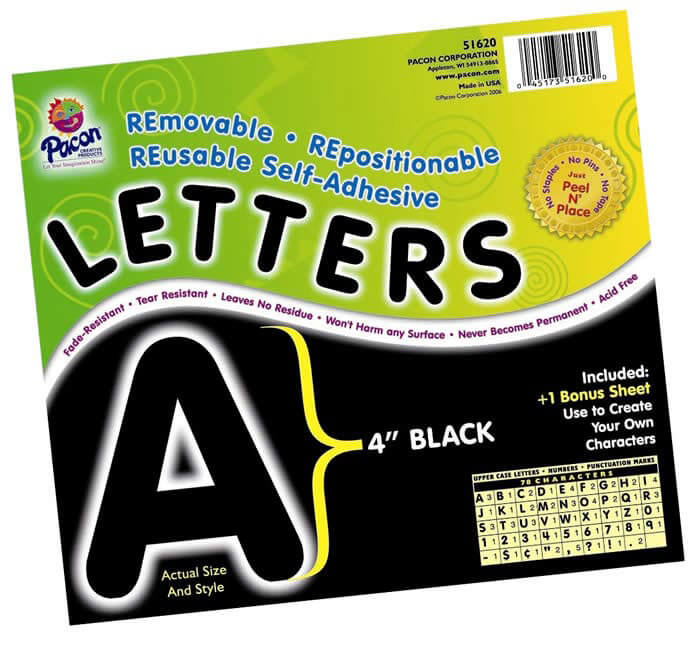 Pacon® Self-Adhesive Letters 4" Black, Puffy Font 78 Characters-Letters-Tools 4 Teaching-Classroom Decor and More
