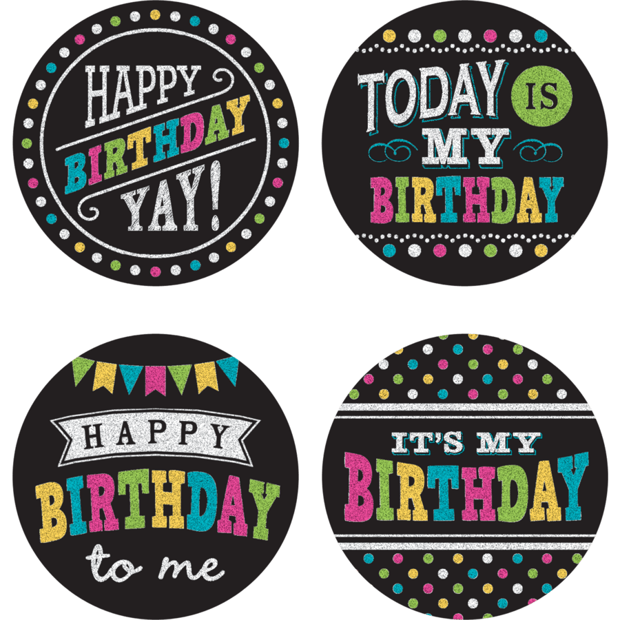 Chalkboard Brights Happy Birthday Wear 'Em Badges-Birthday-Tools 4 Teaching-Classroom Decor and More