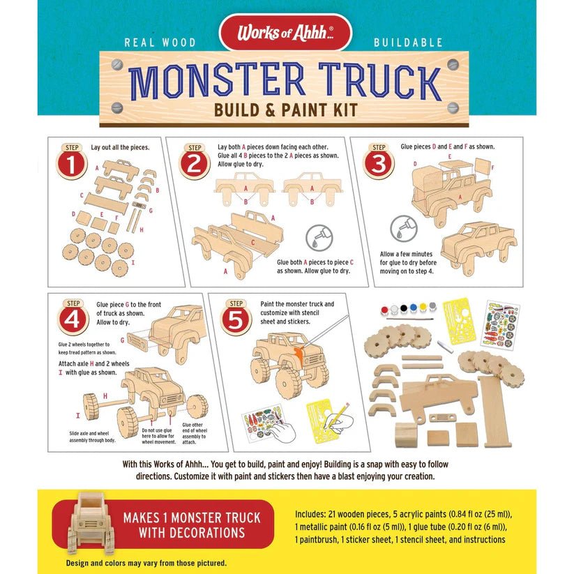Buildable Wood Paint Kit - Monster Truck - Tools 4 Teaching