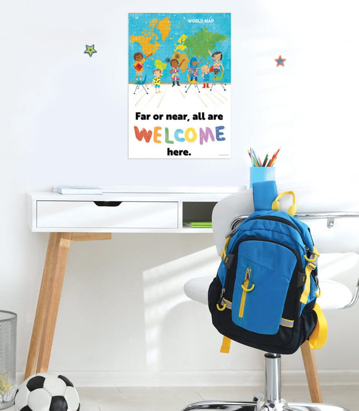All Are Welcome: Far or near, all are welcome here. Poster-Posters-Tools 4 Teaching-Classroom Decor and More