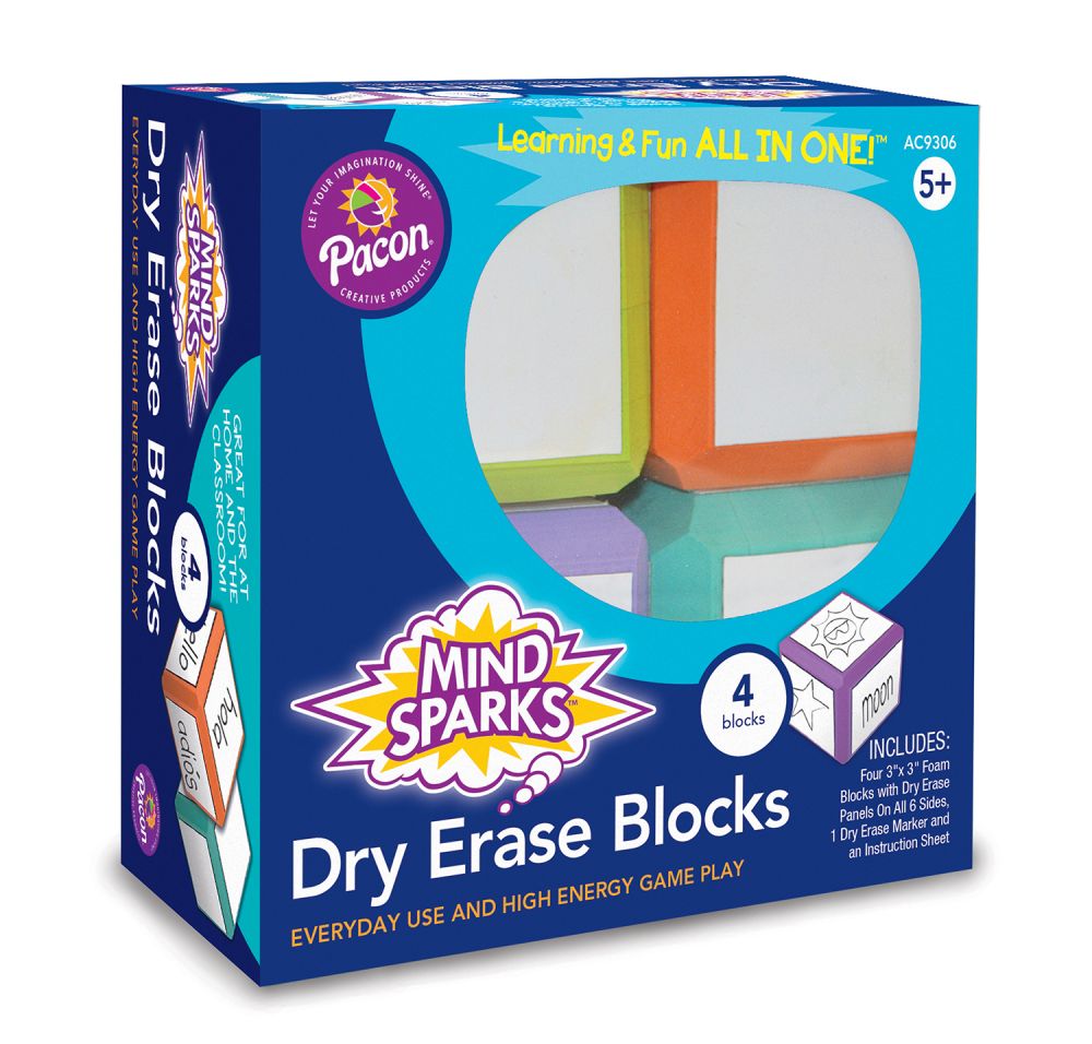 Mind Sparks® Dry Erase Blocks 3" X 3" Assorted Colors 4 Blocks-Dry Erase-Tools 4 Teaching-Classroom Decor and More