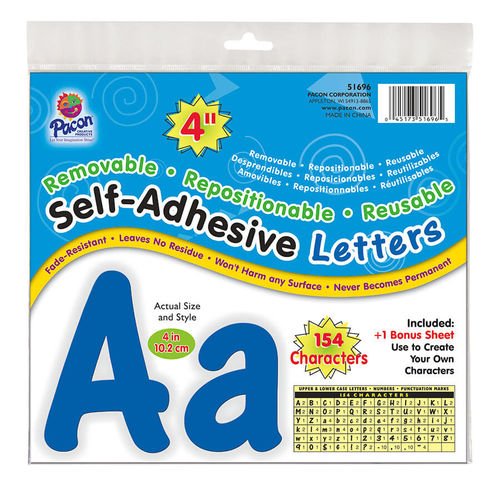 Pacon® Self-Adhesive Letters 4" Blue, Cheery Font 154 Characters-Letters-Tools 4 Teaching-Classroom Decor and More