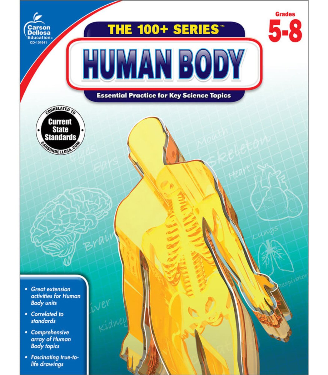 The 100+ Series™: Human Body Workbook Grade 5-8 (Paperback)-Science & STEM-Tools 4 Teaching-Classroom Decor and More