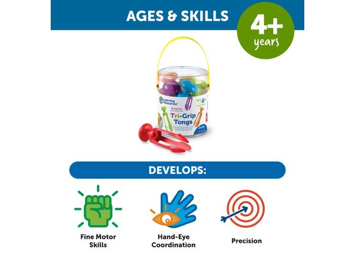 Tri-Grip Tongs, Set of 6-Fine Motor-Tools 4 Teaching-Classroom Decor and More