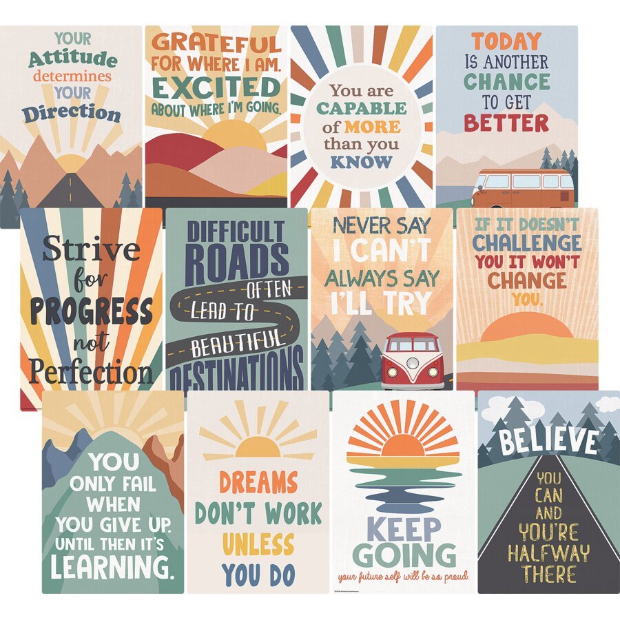 Moving Mountains Road Trip Positive Sayings Small Poster Pack-Bulletin Board Sets-Tools 4 Teaching-Classroom Decor and More