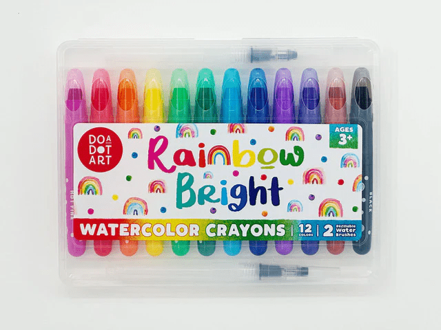 Do-A-Dot Art! Rainbow Bright Watercolor Crayons Set of 12 with 2 Refillable Water Brushes-Craft Activity-Tools 4 Teaching-Classroom Decor and More