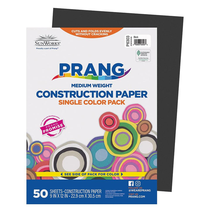 Prang® Construction Paper Black 9" X 12" Black 50 Sheets-Construction Paper-Tools 4 Teaching-Classroom Decor and More