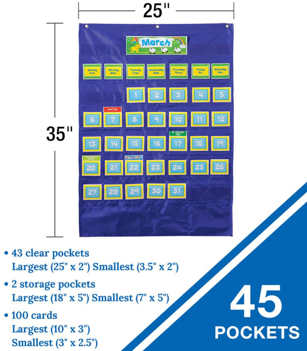 Blue Deluxe Calendar Pocket Chart-Pocket Charts-Tools 4 Teaching-Classroom Decor and More