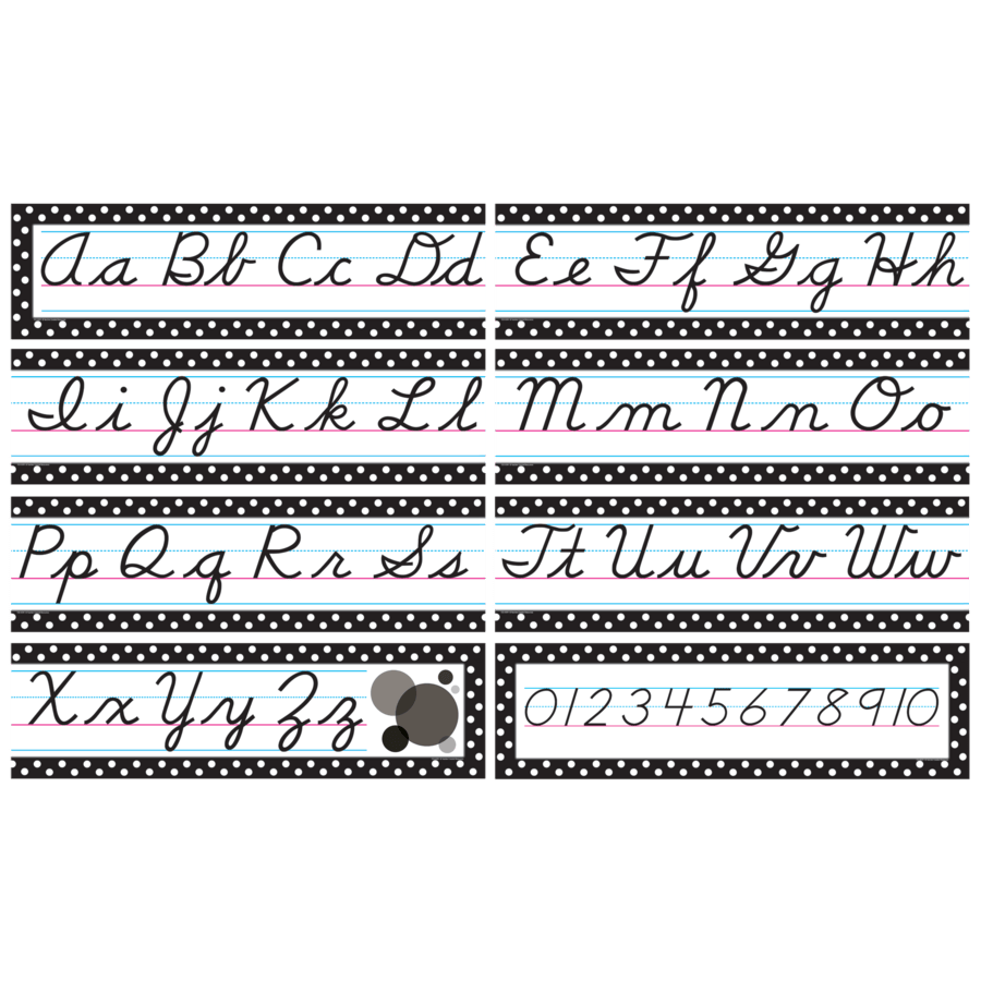 Black Polka Dots Cursive Mini Bulletin Board-Mini Bulletin Boards-Tools 4 Teaching-Classroom Decor and More