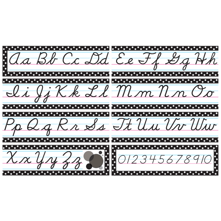 Black Polka Dots Cursive Mini Bulletin Board-Mini Bulletin Boards-Tools 4 Teaching-Classroom Decor and More