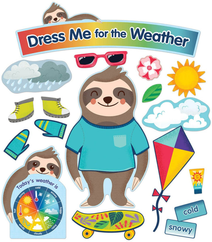 Sloth Dress Me for the Weather Bulletin Board Set Grade PK-2-Bulletin Board Sets-Tools 4 Teaching-Classroom Decor and More