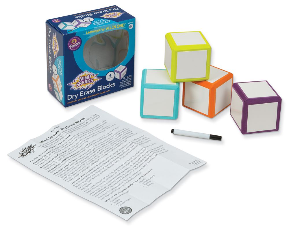 Mind Sparks® Dry Erase Blocks 3" X 3" Assorted Colors 4 Blocks-Dry Erase-Tools 4 Teaching-Classroom Decor and More