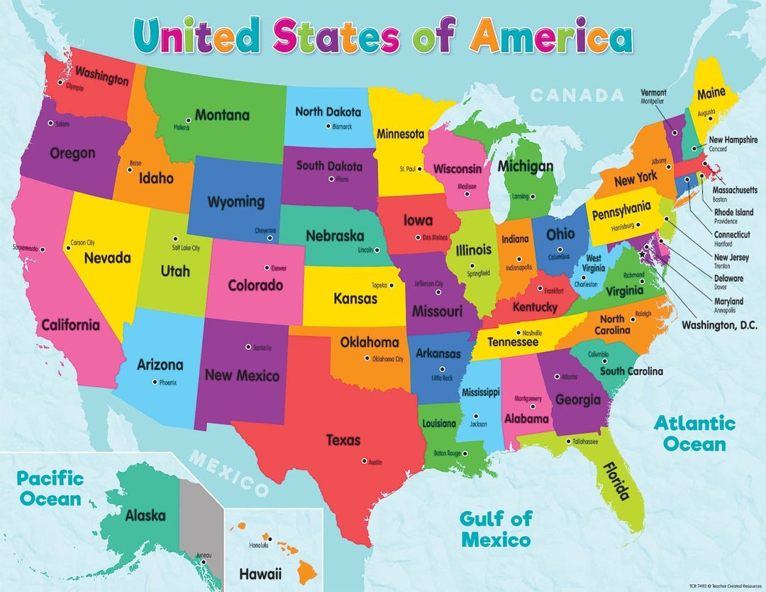 Colorful United States of America Map Chart-Charts-Tools 4 Teaching-Classroom Decor and More