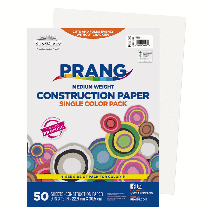 Prang® Construction Paper White 12" X 18" White 50 Sheets-Construction Paper-Tools 4 Teaching-Classroom Decor and More