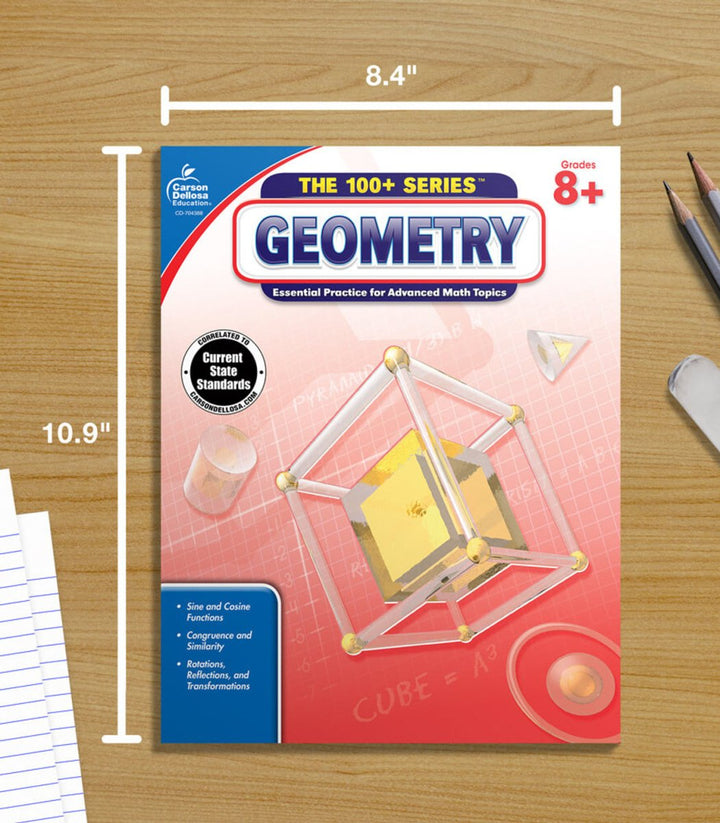 The 100+ Series™: Geometry Workbook Grade 8-10 (Paperback)-Math Books-Tools 4 Teaching-Classroom Decor and More