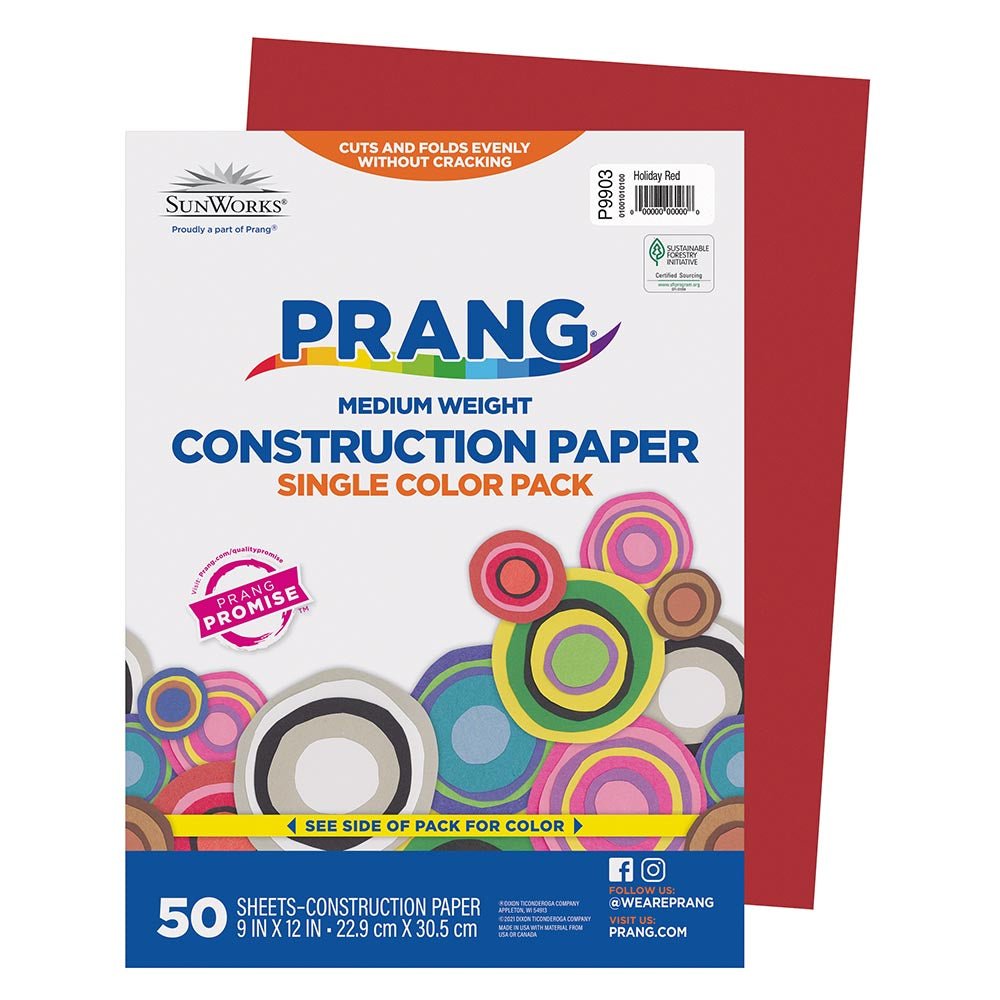 Prang® Construction Paper Holiday Red 9" X 12" Holiday Red 50 Sheets-Construction Paper-Tools 4 Teaching-Classroom Decor and More