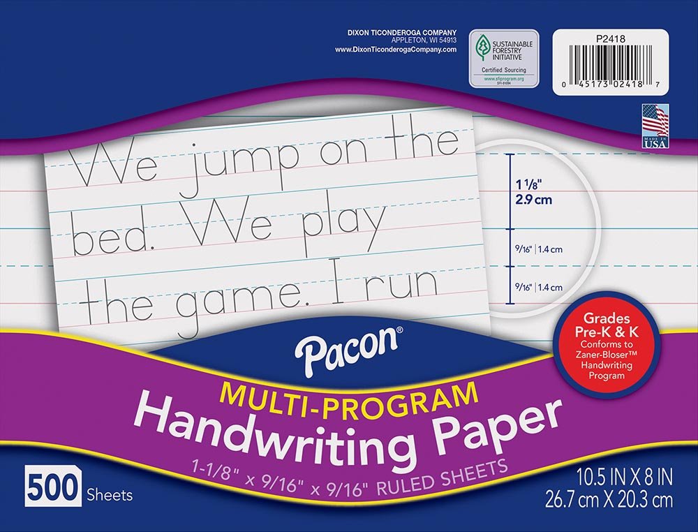 Pacon® Multi-Program Handwriting Paper, Pre-K & K 10-1/2" X 8", Ruled Long Zaner-Bloser Grades Pre-K & K 500 Sheets-Story Paper-Tools 4 Teaching-Classroom Decor and More