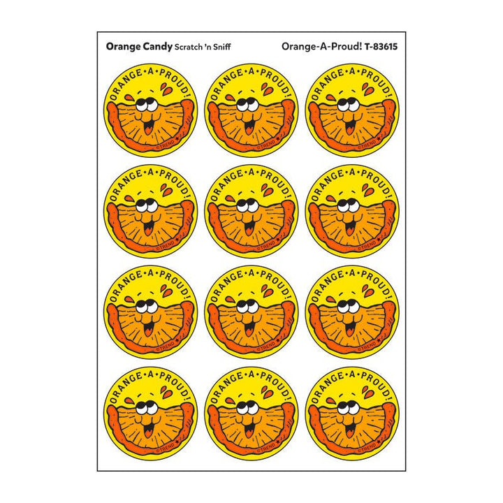 Orange-A-Proud!, Orange Candy scent Retro Scratch 'n Sniff Stinky Stickers®-Stickers-Tools 4 Teaching-Classroom Decor and More
