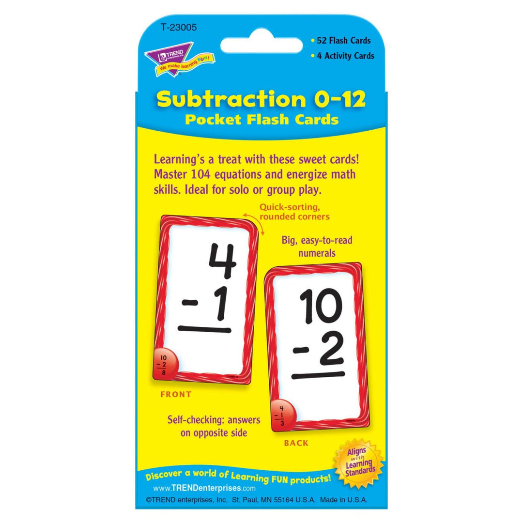 Subtraction 0-12 Pocket Flash Cards-Flashcards-Tools 4 Teaching-Classroom Decor and More