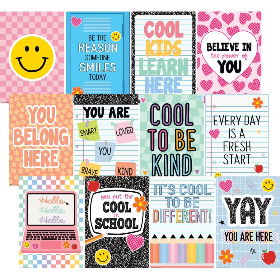 Cool for School Positive Sayings Small Poster Pack-Posters-Tools 4 Teaching-Classroom Decor and More