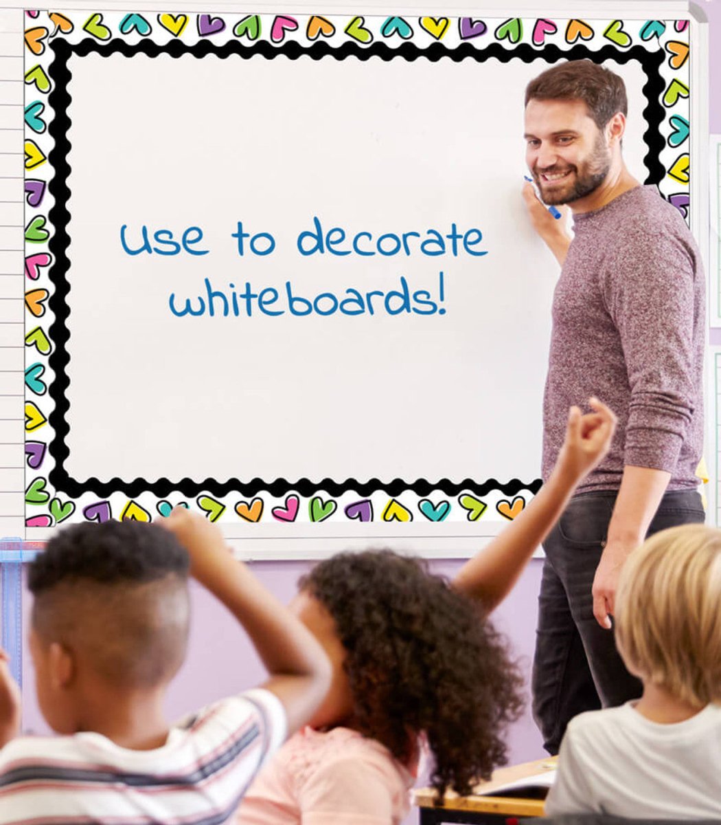 Kind Vibes Doodle Hearts Scalloped Bulletin Board Borders-Tools 4 Teaching-Classroom Decor and More