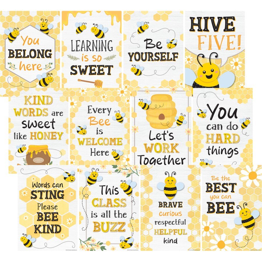 Buzzing Bees Positive Sayings Small Poster Pack-Posters-Tools 4 Teaching-Classroom Decor and More