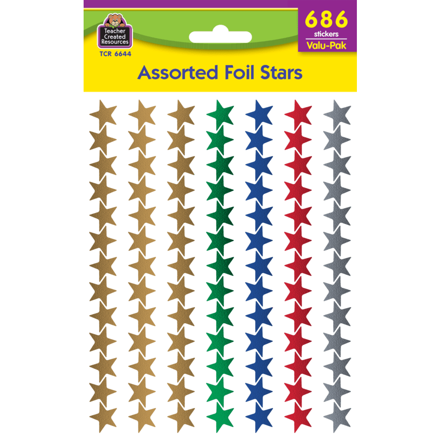 Assorted Foil Stars Stickers Valu-Pak-Stickers-Tools 4 Teaching-Classroom Decor and More