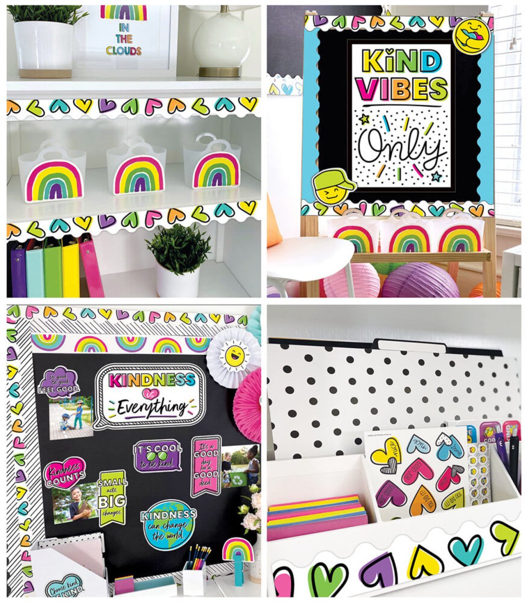 Kind Vibes Doodle Hearts Scalloped Bulletin Board Borders-Tools 4 Teaching-Classroom Decor and More