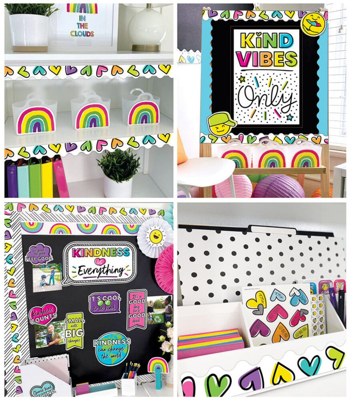 Kind Vibes Doodle Hearts Scalloped Bulletin Board Borders-Tools 4 Teaching-Classroom Decor and More