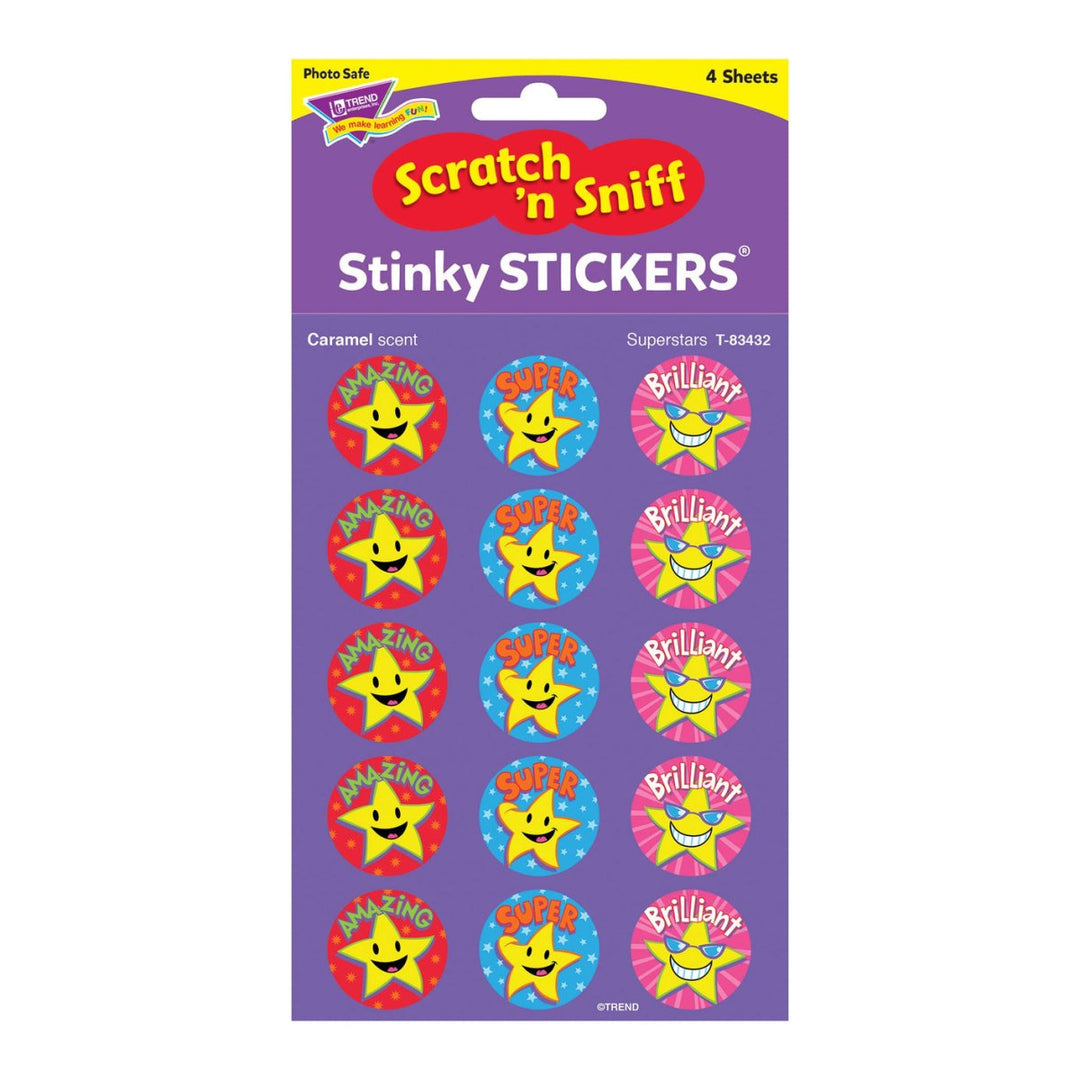 Superstars, Caramel scent Scratch 'n Sniff Stinky Stickers® – Large Round-Stickers-Tools 4 Teaching-Classroom Decor and More