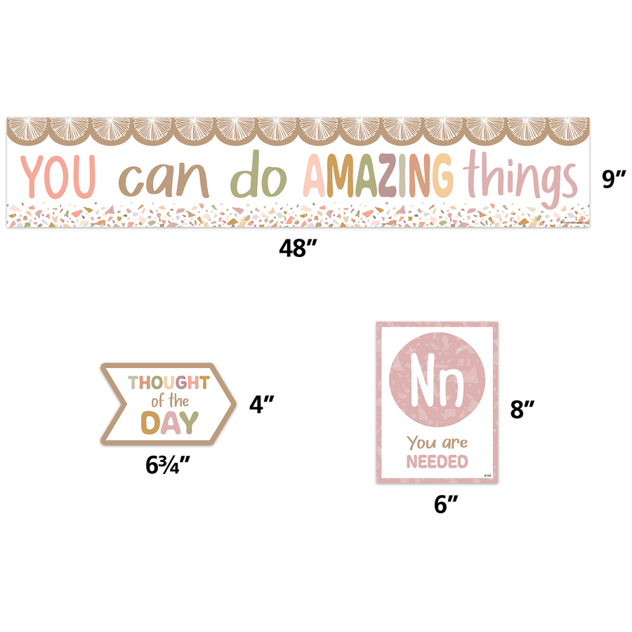 Terrazzo Tones Alphabet Affirmations Bulletin Board-Bulletin Board Sets-Tools 4 Teaching-Classroom Decor and More
