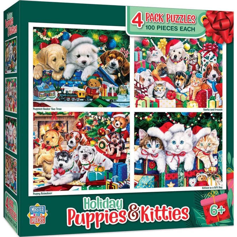 4 - pack Holiday Puppies and Kitties 100PC puzzle - Tools 4 Teaching
