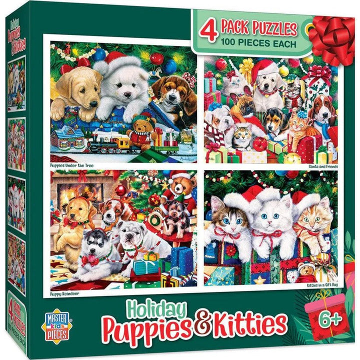 4 - pack Holiday Puppies and Kitties 100PC puzzle - Tools 4 Teaching