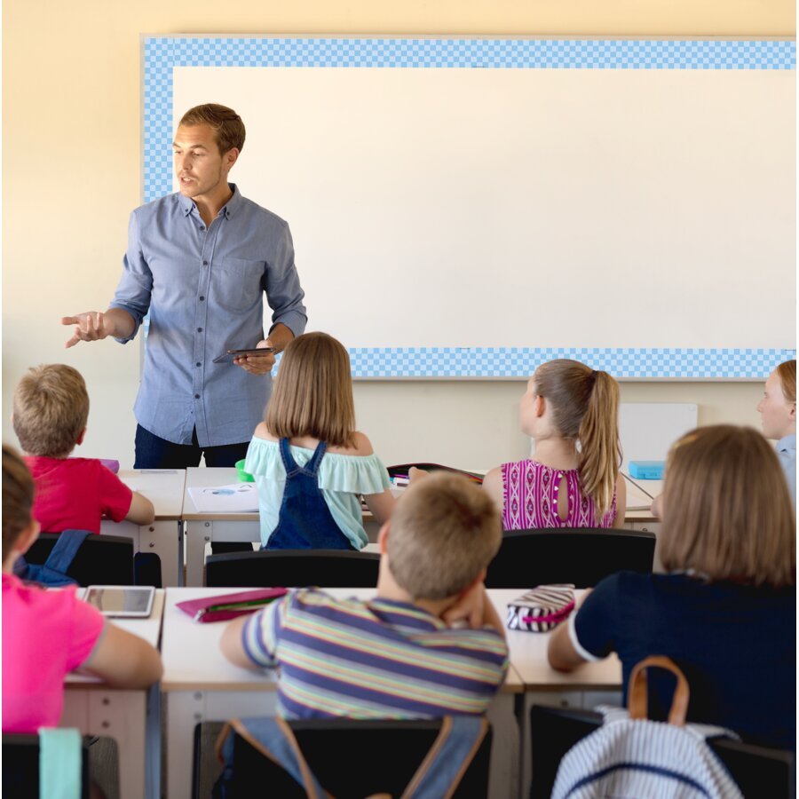 Cool for School Blue Checkers Straight Border Trim-Borders-Tools 4 Teaching-Classroom Decor and More