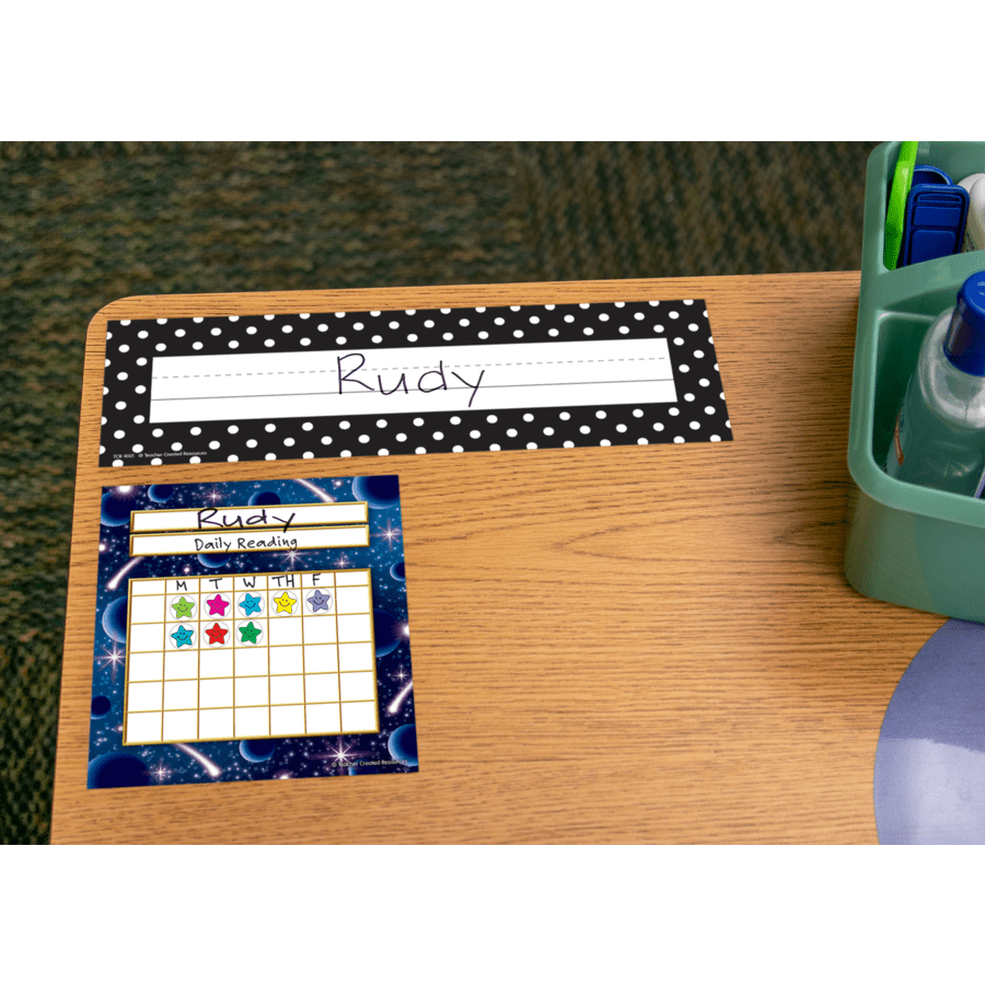 Black Polka Dots Flat Name Plates-Nameplates & Name Tags-Tools 4 Teaching-Classroom Decor and More