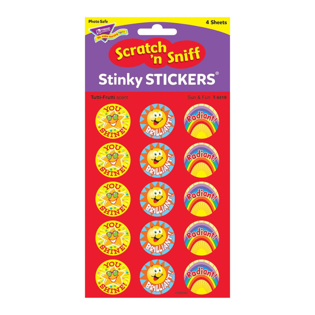 Sun & Fun, Tutti-Frutti scent Scratch 'n Sniff Stinky Stickers® – Large Round-Stickers-Tools 4 Teaching-Classroom Decor and More
