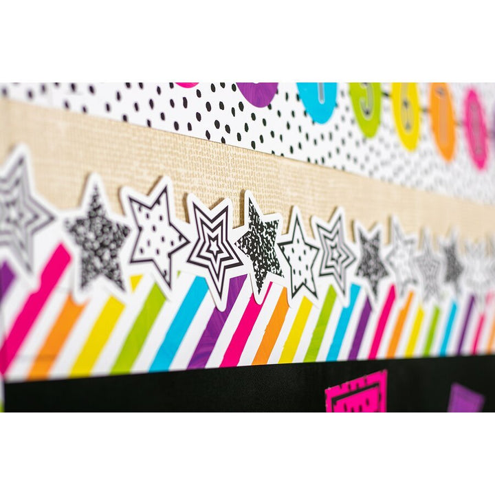 Black and White Stars Die-Cut Border Trim-Borders-Tools 4 Teaching-Classroom Decor and More