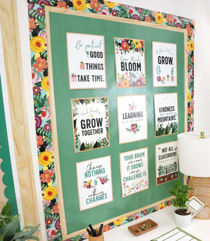 Grow Together Floral Garden Straight Bulletin Board Borders-Borders-Tools 4 Teaching-Classroom Decor and More