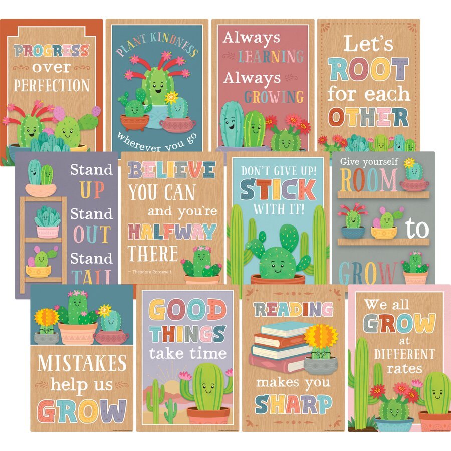Happy Cactus Crew Positive Sayings Small Poster Pack-Posters-Tools 4 Teaching-Classroom Decor and More