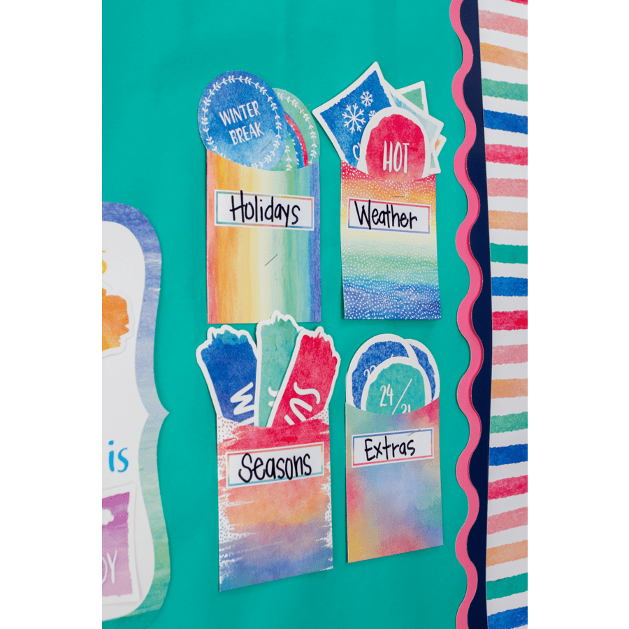 Watercolor Library Pockets - Multi-Pack-Library Pockets-Tools 4 Teaching-Classroom Decor and More