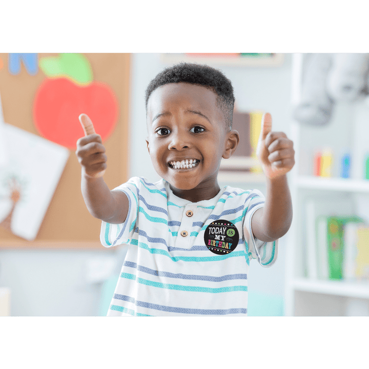 Chalkboard Brights Happy Birthday Wear 'Em Badges-Birthday-Tools 4 Teaching-Classroom Decor and More